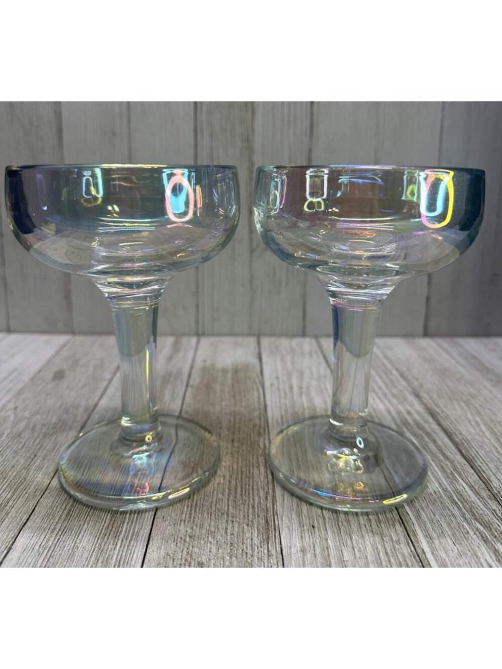 Vintage Iridescent Optic MCM Champagne Sherbet Glasses Heavy Stemmed - Set of 2